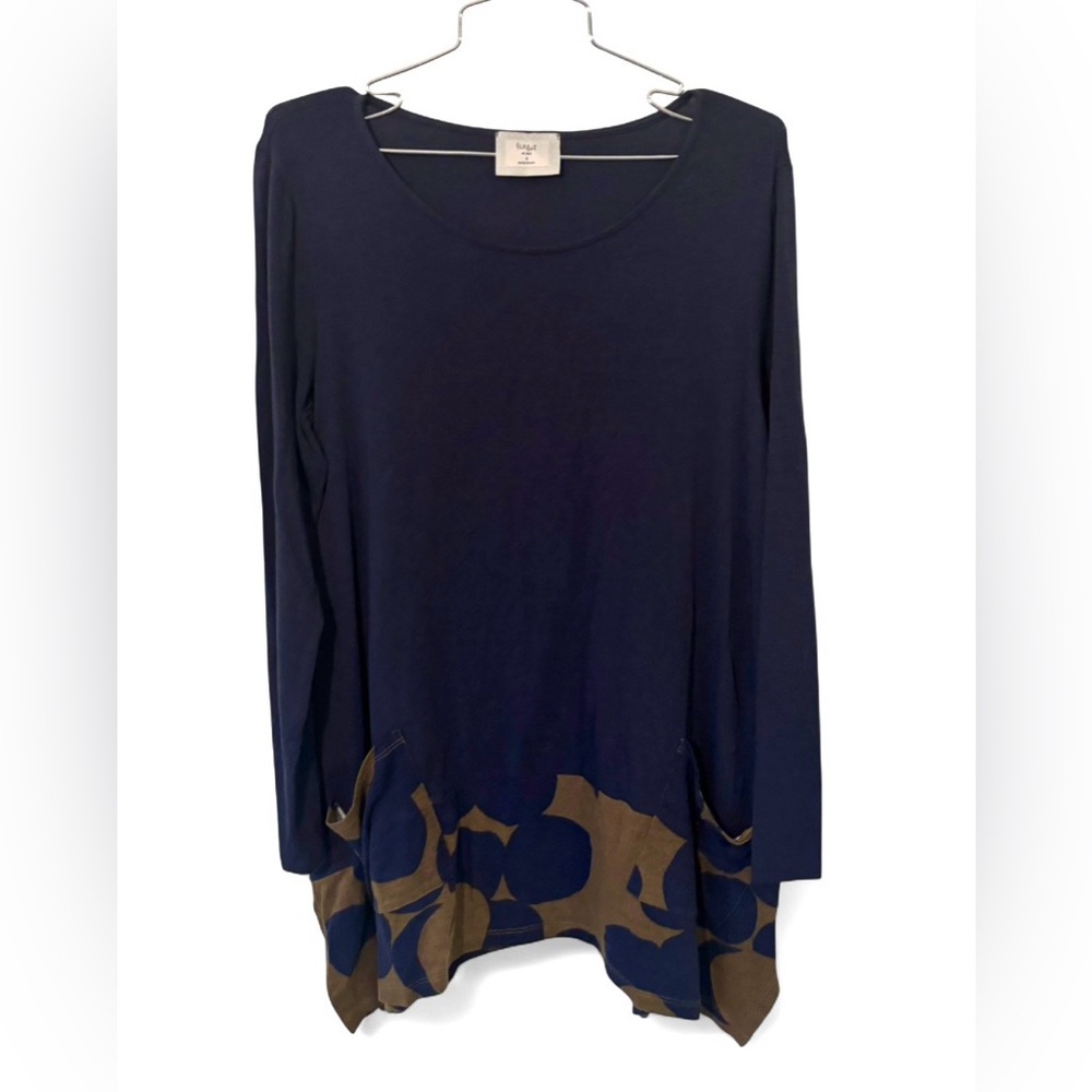 Chalet Et Ceci Navy & Green Long Sleeve Tunic Bamboo Blend Size S Lagenlook